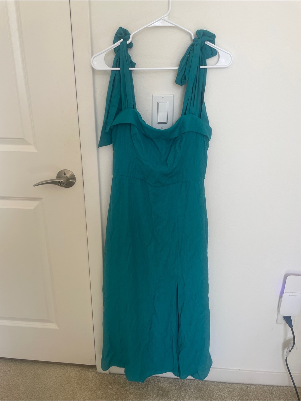 Francesca's Collections Teal Maxi Dress with Tie Shoulders